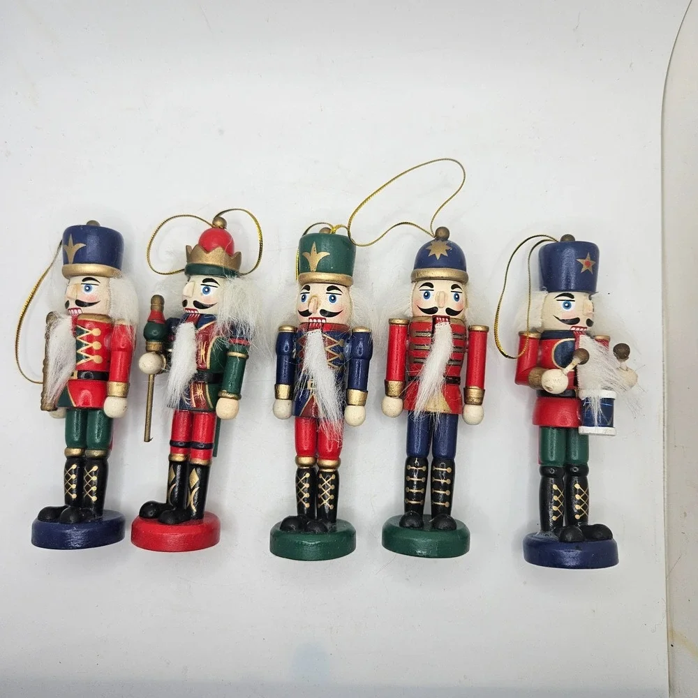 Lot of 5 Wooden Nutcracker Christmas Ornaments 4.5